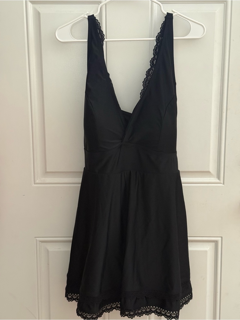 Torrid Swim Dress Swimsuit Size 3 3X Black Lace Trim Plunge One Piece NWT